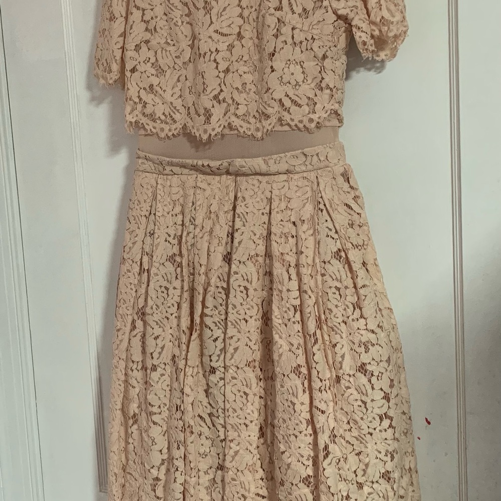 Maniju Blush Lace Midi Dress Size S Sheer Net Panel Formal Gown Back Zipper - Picture 13 of 14